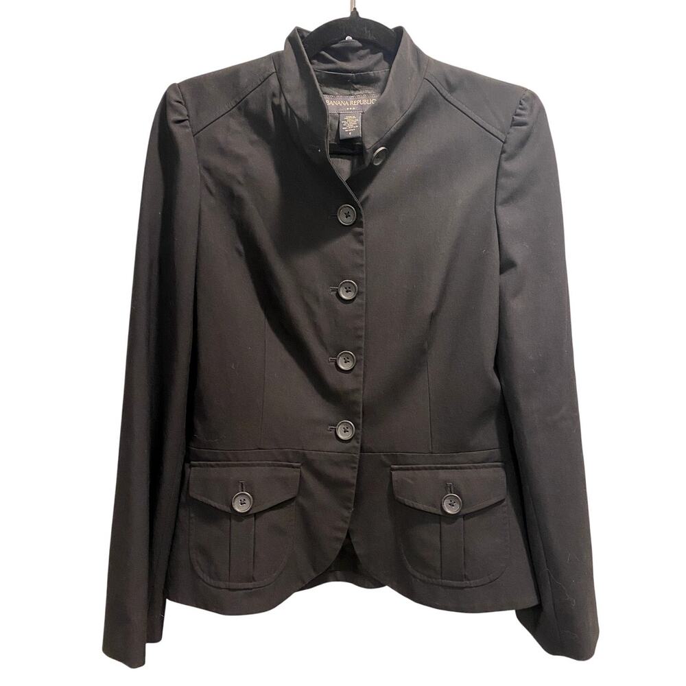 SALE! Banana Republic Black Military Style Button Up Blazer with Pockets Size 6.
